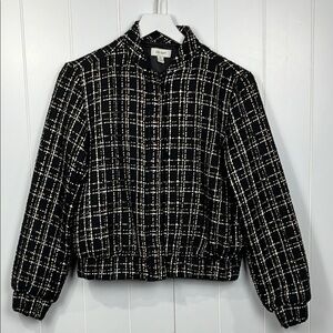 On 34th Womens Bomber Jacket Black/Gold XS Front Zip Pockets Mock Neck Sparkly